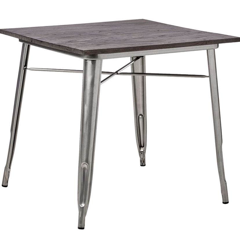 Square Antique Gun Metal And Wood Dining Room Table