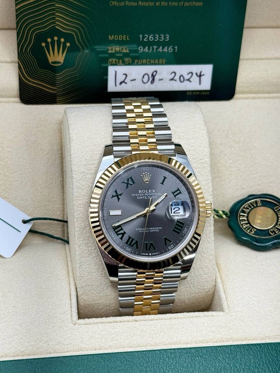 New 2024 Rolex Datejust 41 41mm Wimbledon 126333 Jubilee Bracelet 18k yellow gold stainless steel box papers green Roman full set