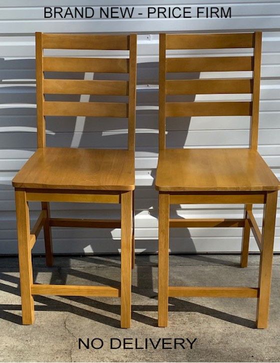 New, Set of 2, Price Firm, Cafe Pub Natural Oak Counter Height Stools. Wood Seats