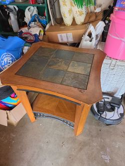 Wood and slate side table
