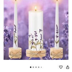 Irenare Unity Candles with Holder for Wedding Ceremony Wedding Decortions Accessories Glass Candle Holder Pillar Candle for Formal Events Church(Flowe