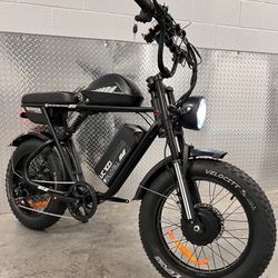 52V/2000/3000 Watt Dual Motor AWD Electric Scrambler Moped Style E-Bike, 38mph, Hydraulic Brakes, Full Suspension