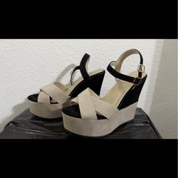 Black & Beige Wedge Sandals – Size 7