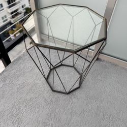 Modern Glass Side Table with Metal Base Indoor Use