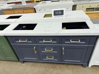 Contemporary Modena Blue 60 Inch Bathroom Vanity Muebles para baños Quartz, Wood, & Granite Options