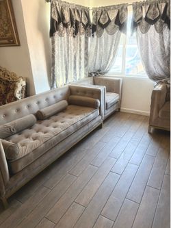 3 sofa set with 4 curtains pairs silver gray