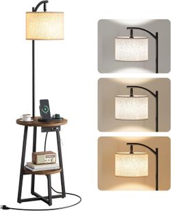 Floor Lamp with Built-In Side Table and Shelves