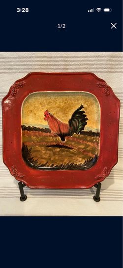 Never used gorgeous Raymond Waites designer rooster platter, $20 Mesa Higley and US60