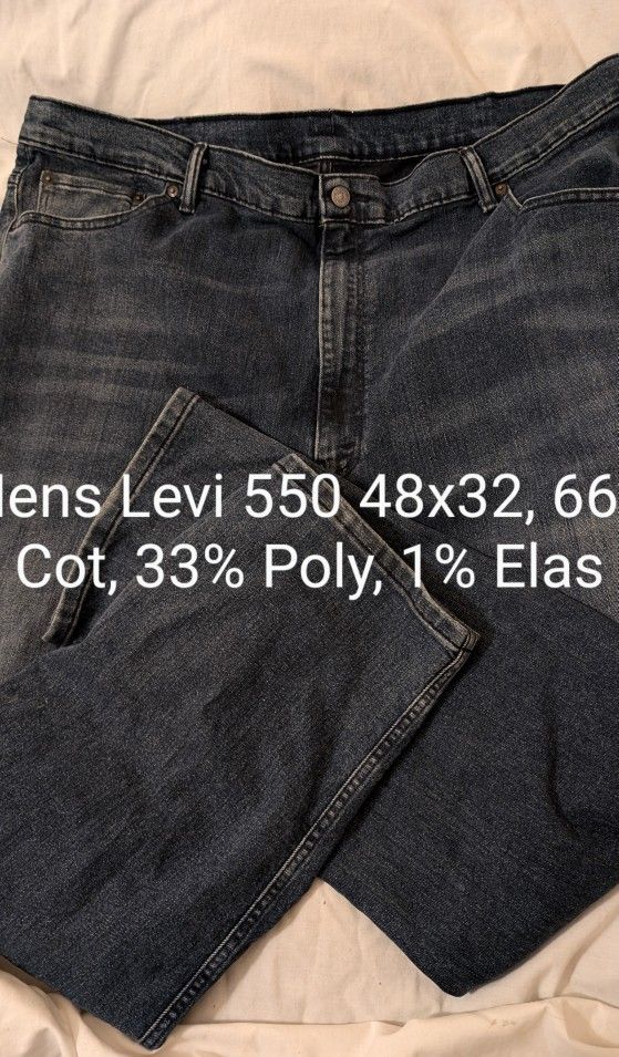 Mens Levi Strauss 550 Denim Blue Jeans 48x32. 66% Cotton, 33% Polyester, 1% Elastane. Big And Tall. East or Westside.