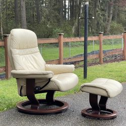 Stressless Leather Recliner and Ottoman. Classic Base By Ekornes 