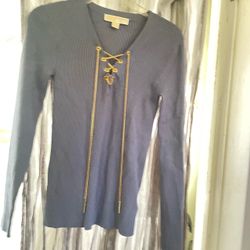 Michael Kors Ribbed Knit Lace-Up Sweater