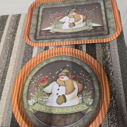 Decorative Christmas Platters Snowman Theme
