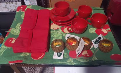 Tea Set For 4. Cherry Red 20 Piece