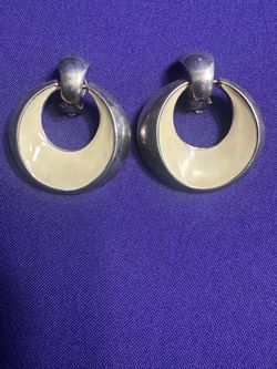 St. John Silver Tone Hoop Drop Clip-On Earrings