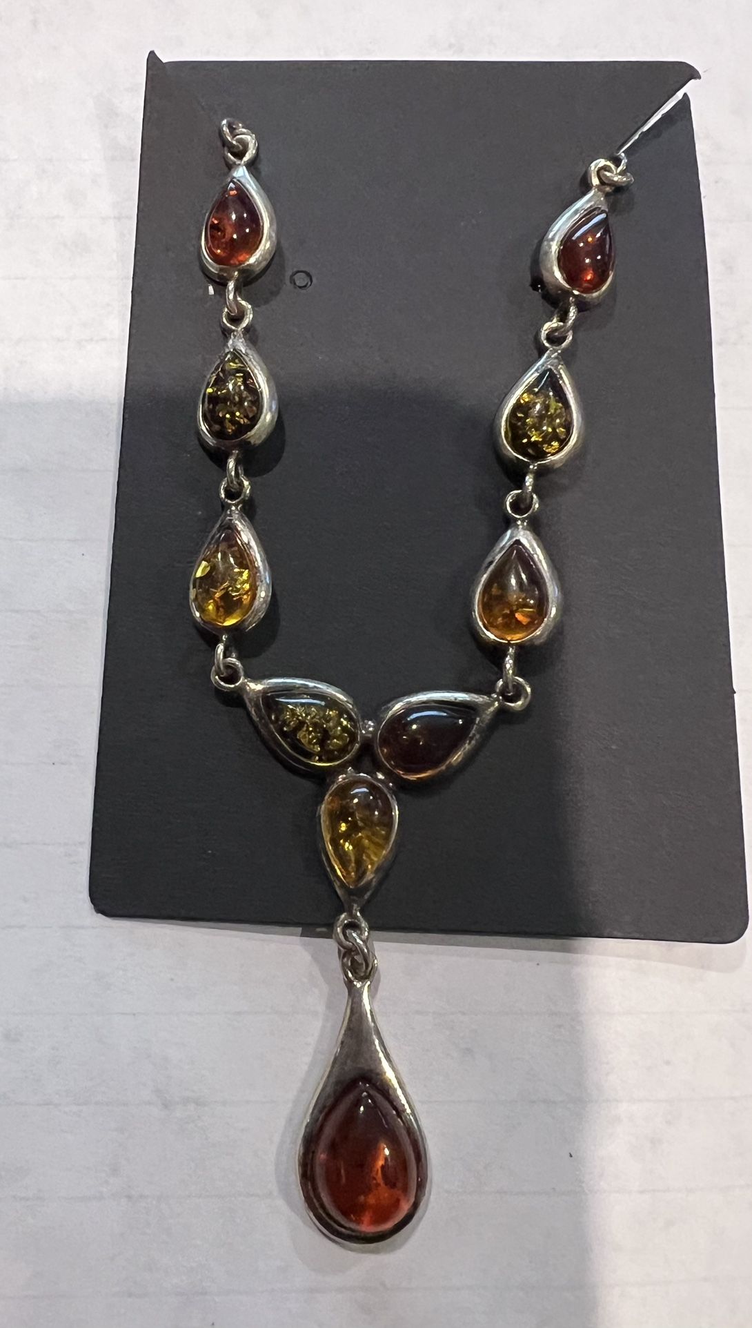 Vintage Sterling Silver Amber Necklace