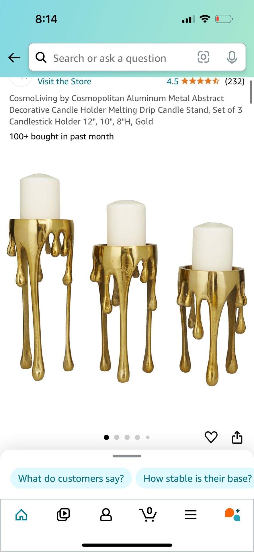 CosmoLiving by Cosmopolitan Silver Gold or Black Aluminum Abstract Pillar Drip Candle Holder (Set of 3) - S/3 12" 10"