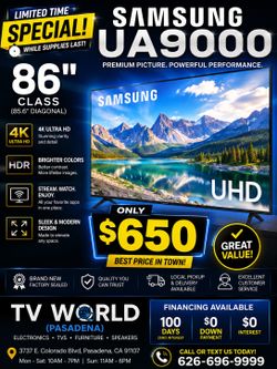 86 INCH SAMSUNG UA9000 UHD SMART 4K TV