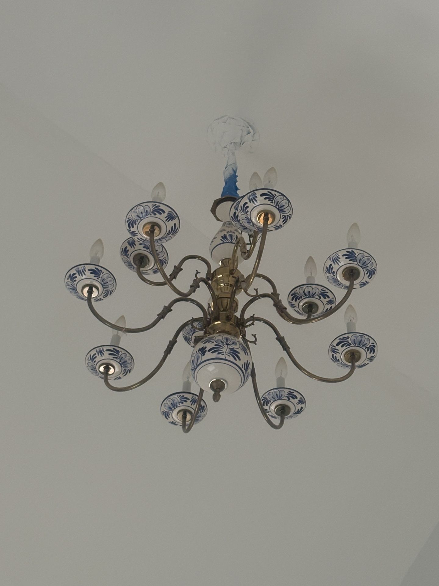 Antique Porcelain & Brass Chandelier – 12 Arm