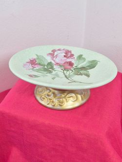 Vintage Spring Maid Ceramic Footed Rose Pattern Soap Dish 6" *Mint