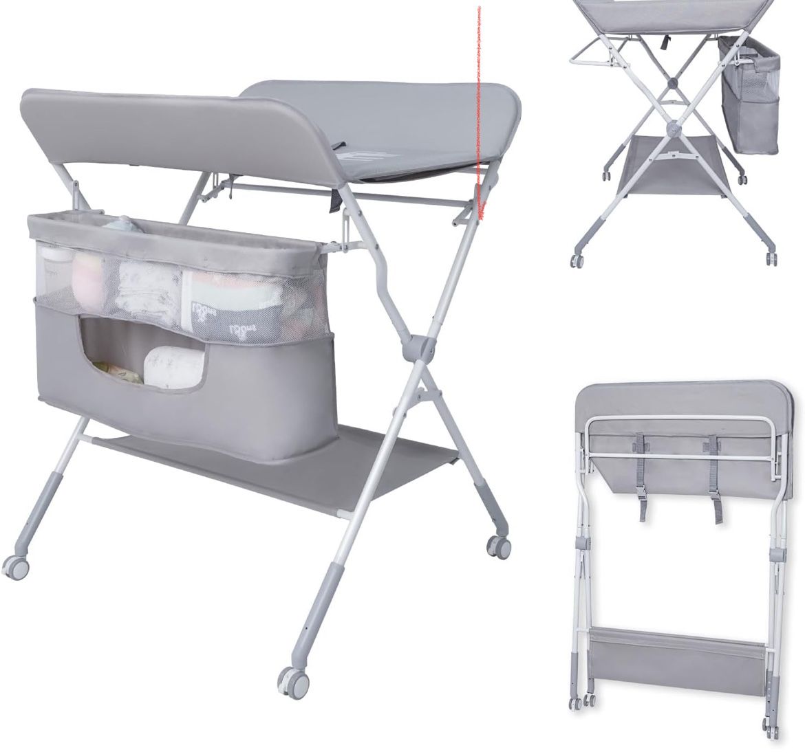 Brand New Baby Folding Portable Changing Table, 4-Level Adjustable Height Diaper Changing Station Table for Nursery with Safety Belt, D