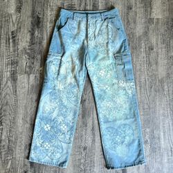Custom Floral Cargo Jeans, XL.