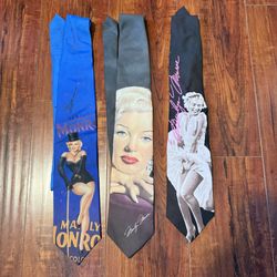 3-Marilyn Monroe Vintage Ralph Marlin Polyester Ties 1997 Good Condit Read Blw!  