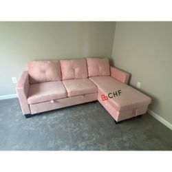 Velvet Reversible Sleeper Sectional Sofa With Storage Chaise