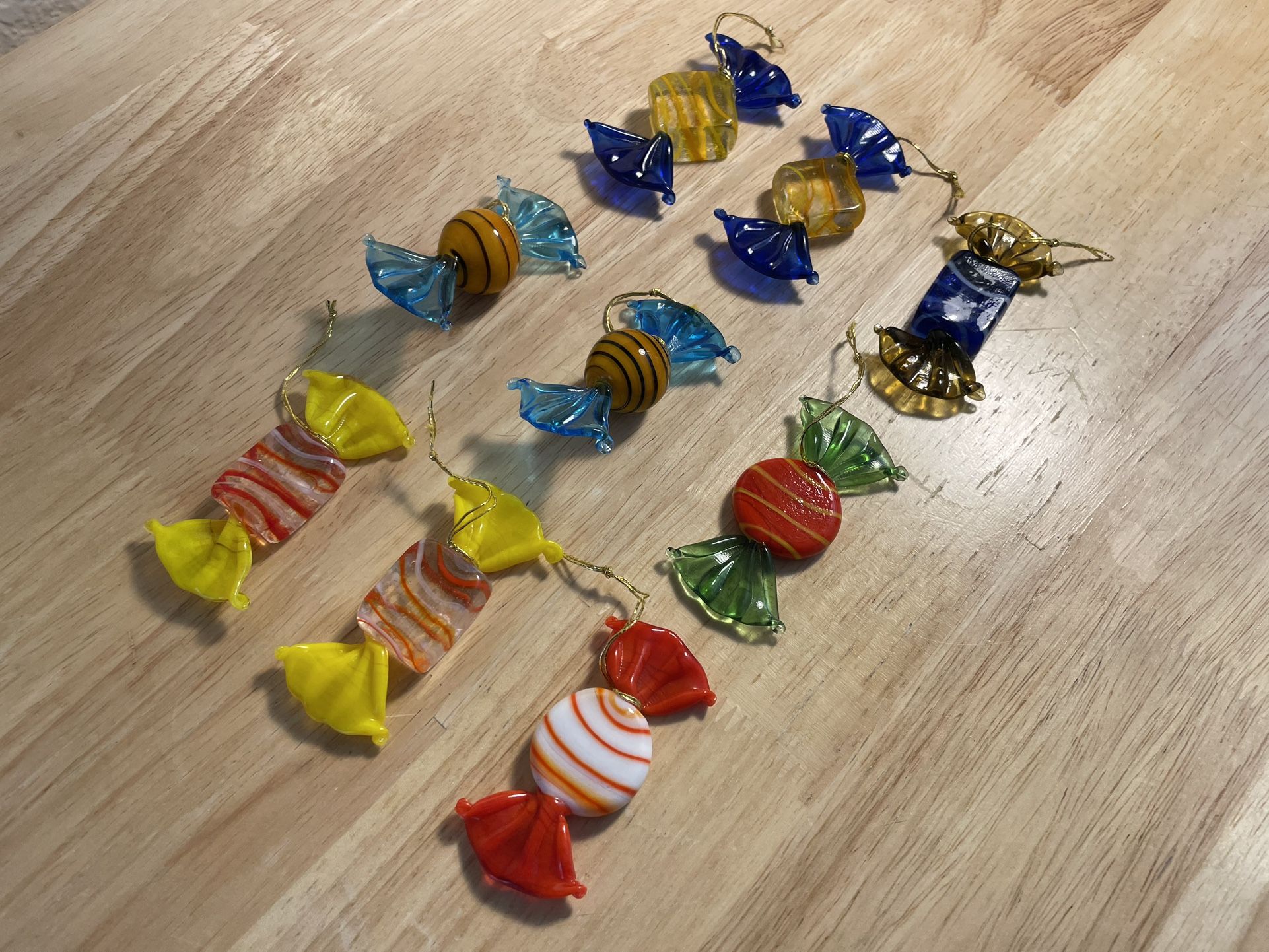9 pieces Vintage Murano Cadmium Glass Candy Ornaments
