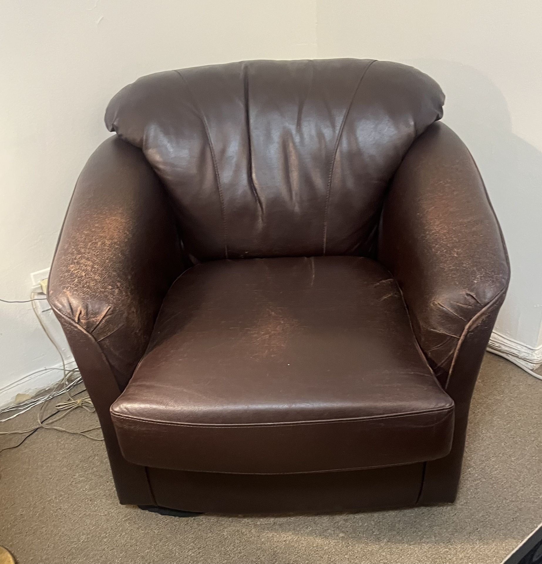 Pair Of Vegan Leather Swivel Armchairs