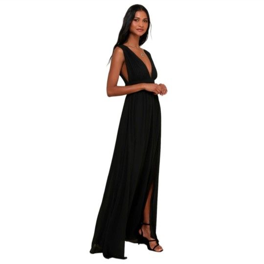 fitted lace wedding dress Deme by Gabriella Rhea Black Maxi Dresses