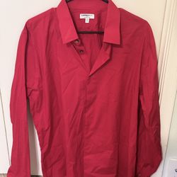 Express 1MX Extra Slim Fit Solid Dress Shirt Adult Red Mens XL 17-17 1/2