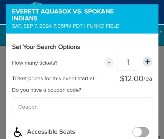 Aquasox Tickets Sep 7 GA Tickets