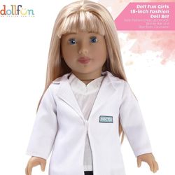 Career Girls 18 inch Fashion Doll Set Sally(Doctor in Sydney) Fashion Dress Up Doll with Hair for Styling, Clothes, Shoes and Accessories. Blonde Hair