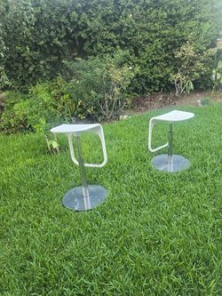 Modern White Bar Stools with Chrome Base – Set of 2