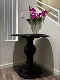 Black Brown Wood Round Entry Table