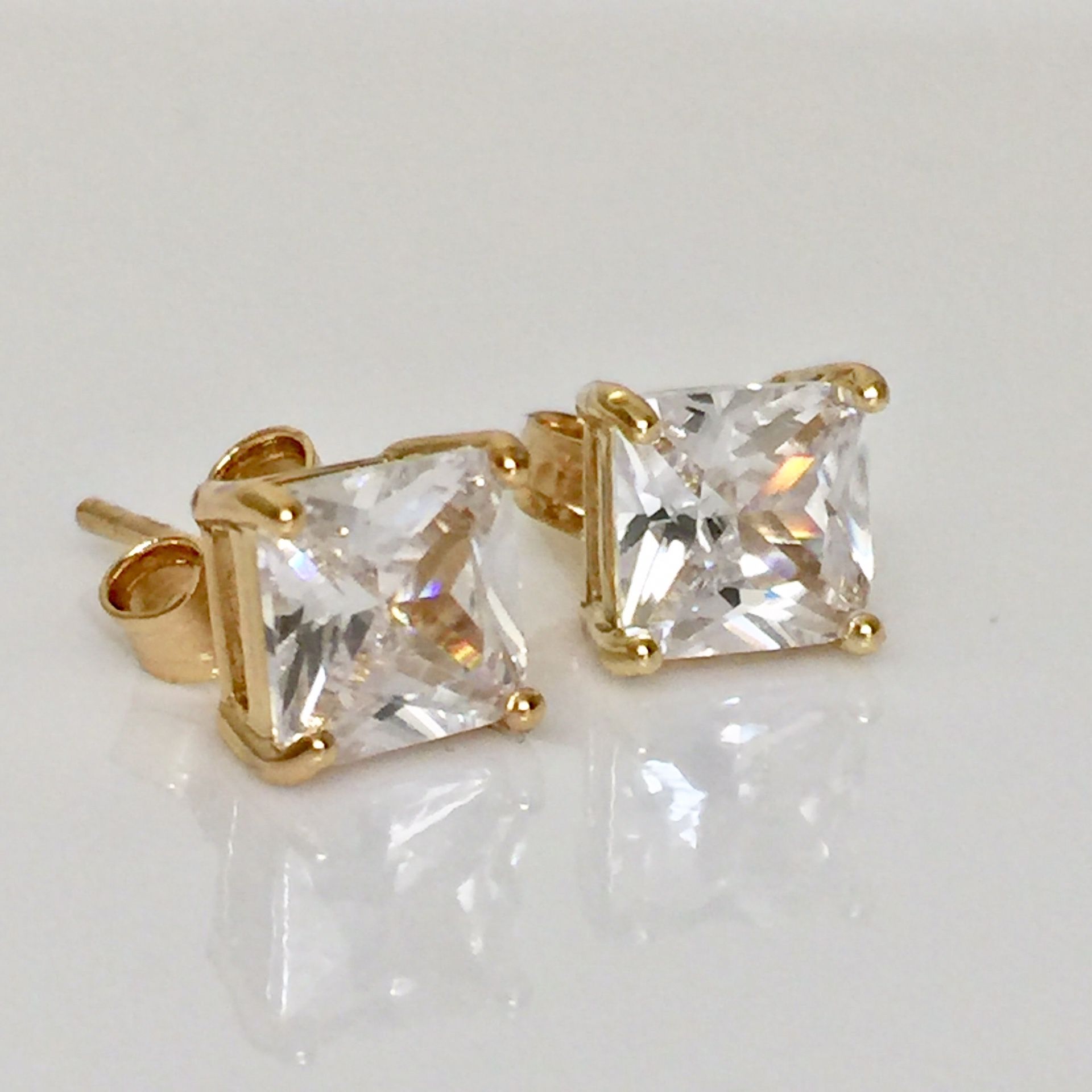Gold filled square crystal studs earrings jewelry accessory 4mm