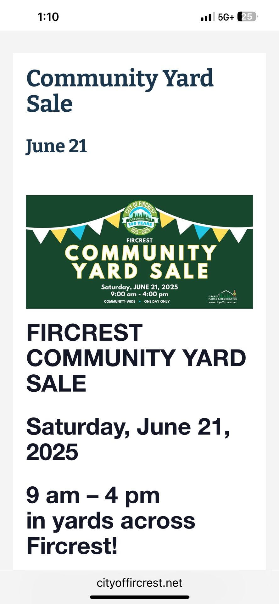 Fircrest Garage Sale Event