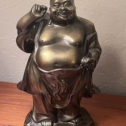 12" Laughing Buddha Standing Black Copper Resin Statue Figurine