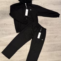 Alo Yoga Black Zip-Up Hoodie and Sweatpants Set, M