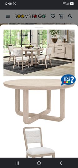 LARGE ROUND WOODED TABLE AND CHAIRS