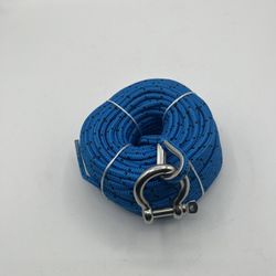 3/16" x 100' Boat Anchor Rope with a Stainless Steel Anchor Shackle, blue 