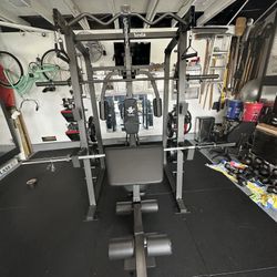 Vesta Fitness Smith Machine 2001 w/Bench Attachment | 230lb Bumpers Weights | 7ft Olympic Bar | Fitness | Gym Equipment | FREE DELIVERY/INSTALL 🚚 