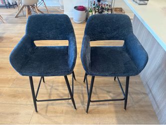 Like new blue 24” bar stools with arms | set of 2