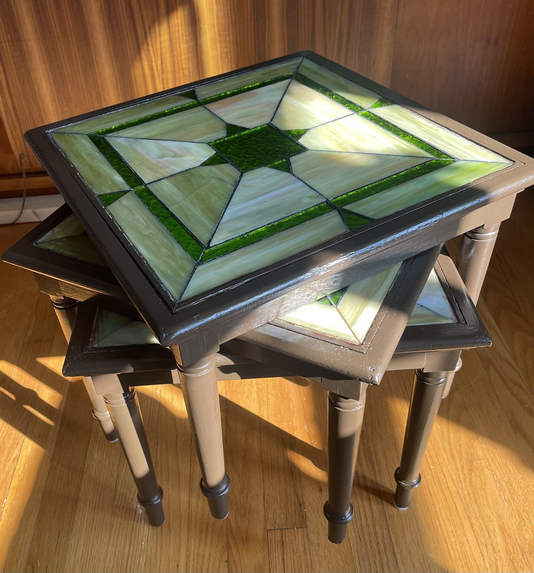 Vintage 1960s Stained Glass Stacking Tables