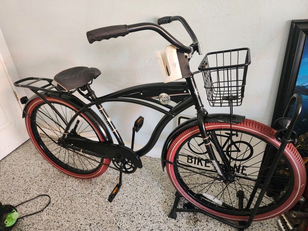 Huffy Nel Lusso Red Cruiser Bike With Basket Deluxe Beach Cruiser