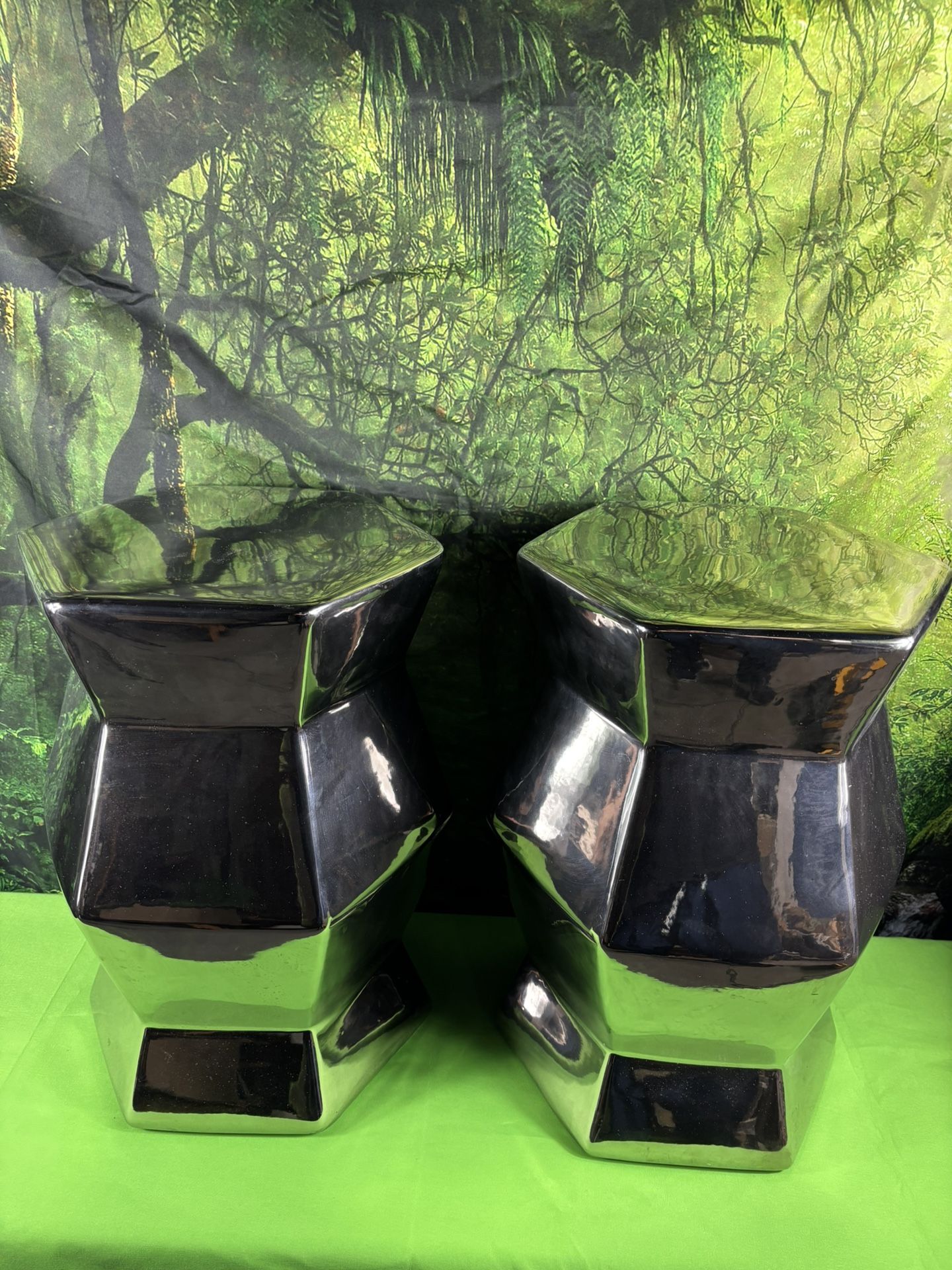 Pair of Ceramic Side Tables With Silver Finish