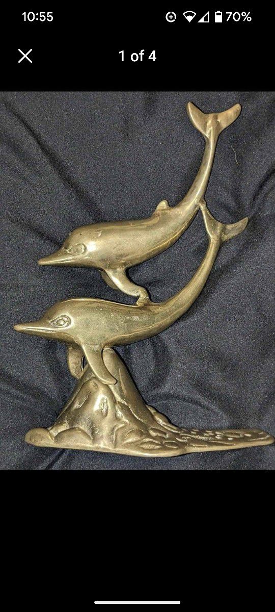 Brass Statue/Figure Of Two Dolphins- Vintage- GUC!