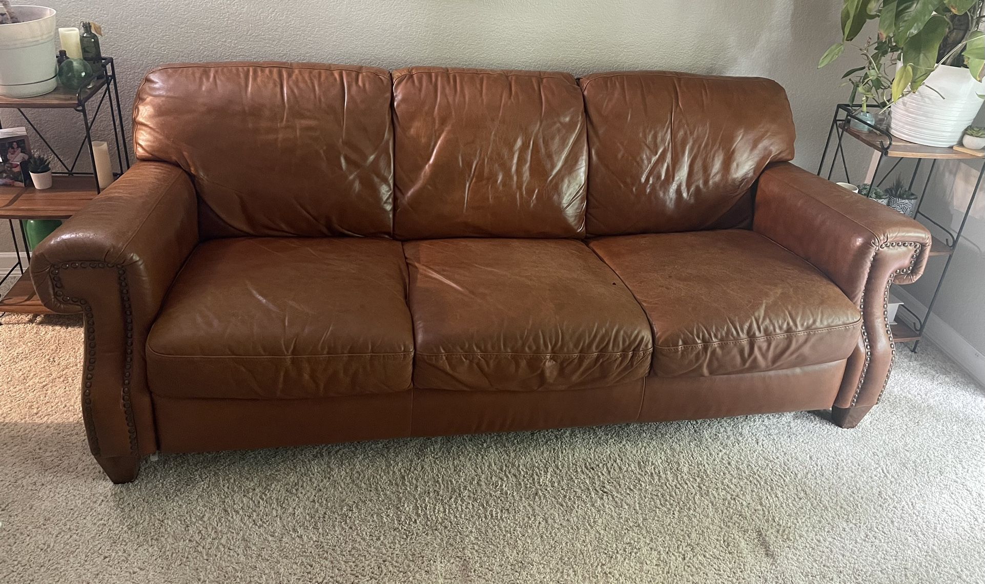 Burnt Orange Leather Couch – Good Condition – $200 (OBO)
