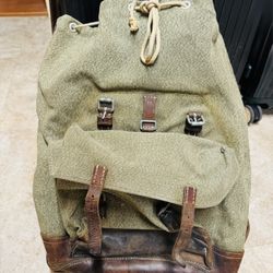 Vintage Military-Style Canvas & Leather Backpack – Heavy Duty