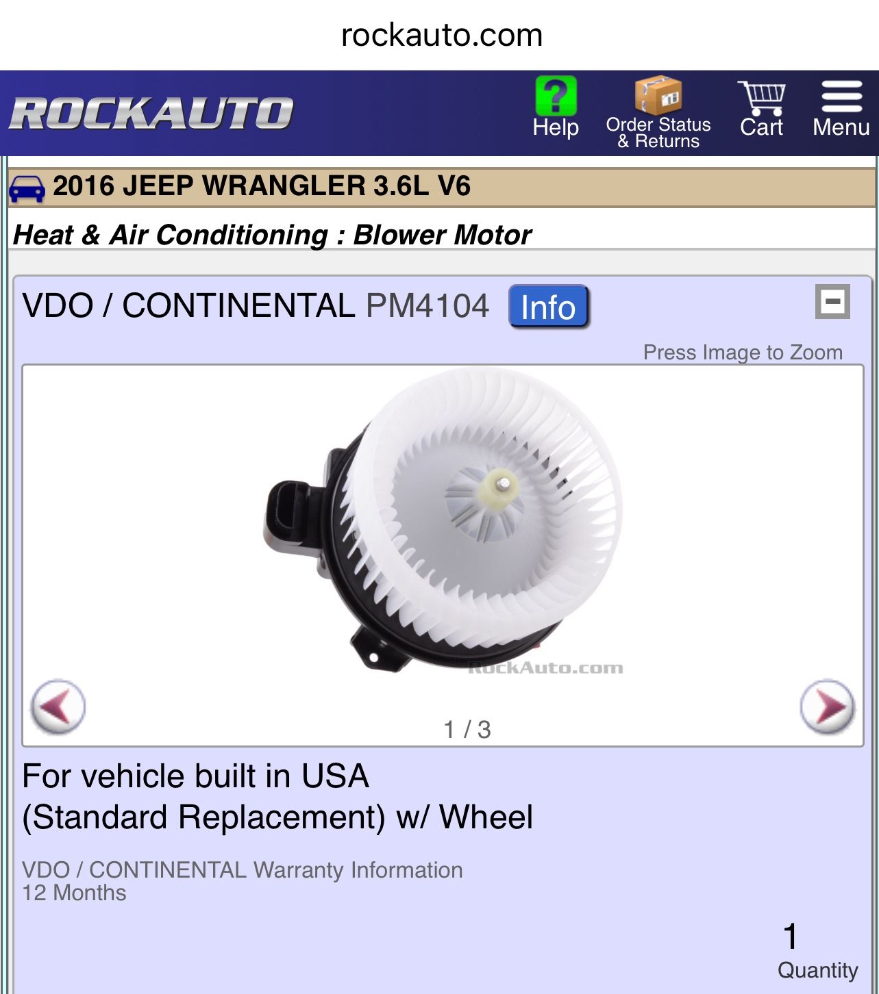 2016 Jeep Wrangler Blower Motor